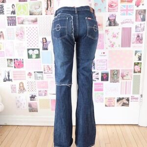 y2k low rise flare jeans dark wash distressed koperhaus size 28